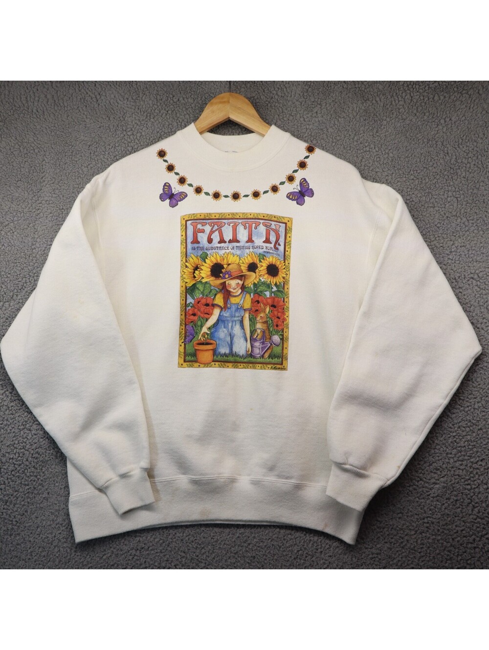 Faith Sweatshirt Women Large Jerzees Farm Sunflower USA Made